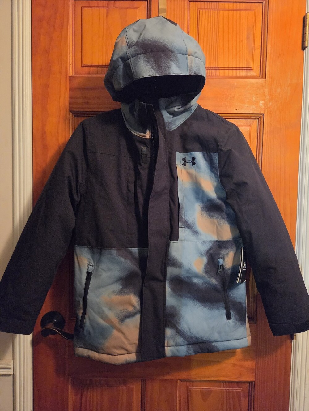 Under Armour Boys Jasper Blue Panel Block Puffer Winter Jacket Size YM Storm